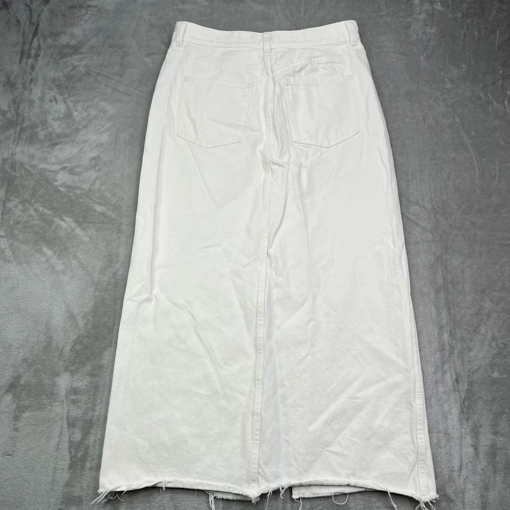 Madewell The Rilee Denim Midi Skirt Size 27 Slit Tile‎ White Cotton 90s